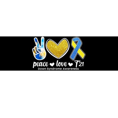 Peace Love T21 Down Syndrome Awareness Ribbon Bumper Sticker