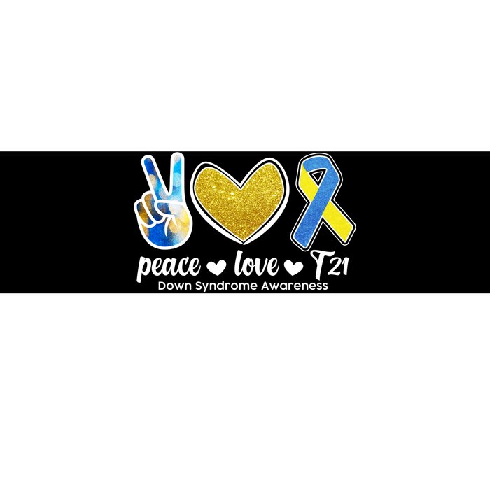 Peace Love T21 Down Syndrome Awareness Ribbon Bumper Sticker