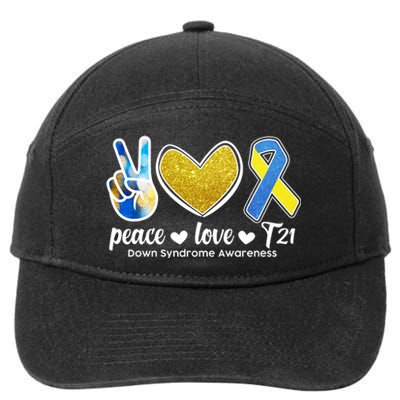 Peace Love T21 Down Syndrome Awareness Ribbon 7-Panel Snapback Hat