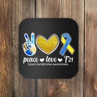 Peace Love T21 Down Syndrome Awareness Ribbon Coaster