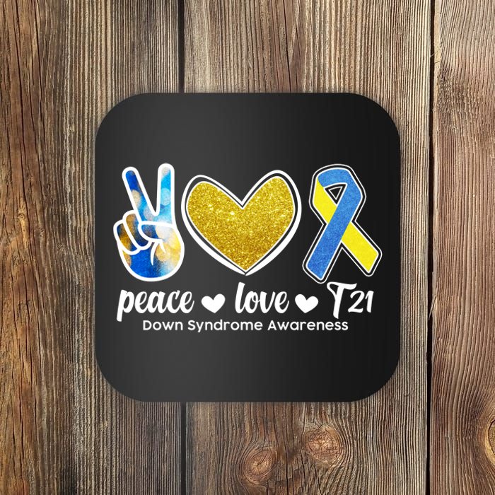 Peace Love T21 Down Syndrome Awareness Ribbon Coaster