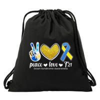 Peace Love T21 Down Syndrome Awareness Ribbon Drawstring Bag