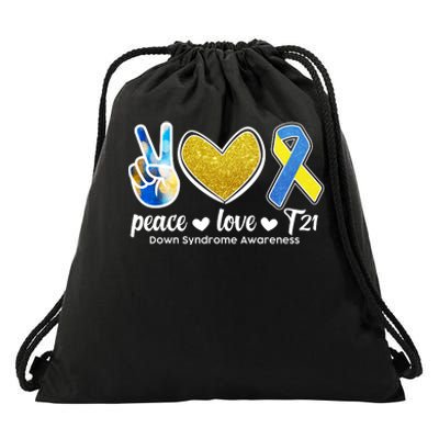 Peace Love T21 Down Syndrome Awareness Ribbon Drawstring Bag