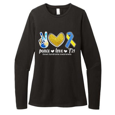 Peace Love T21 Down Syndrome Awareness Ribbon Womens CVC Long Sleeve Shirt