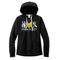 Peace Love T21 Down Syndrome Awareness Ribbon Women's Fleece Hoodie