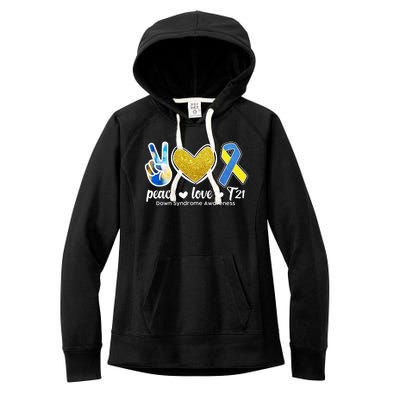 Peace Love T21 Down Syndrome Awareness Ribbon Women's Fleece Hoodie