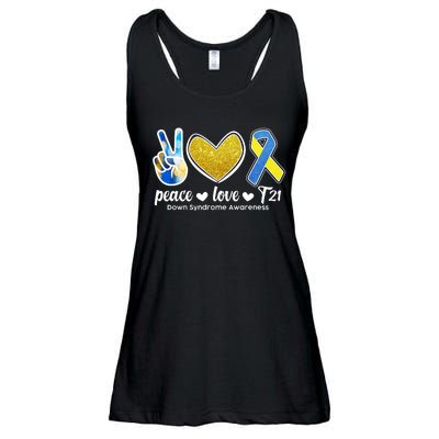 Peace Love T21 Down Syndrome Awareness Ribbon Ladies Essential Flowy Tank