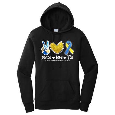 Peace Love T21 Down Syndrome Awareness Ribbon Women's Pullover Hoodie