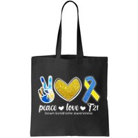 Peace Love T21 Down Syndrome Awareness Ribbon Tote Bag