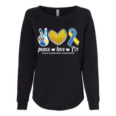 Peace Love T21 Down Syndrome Awareness Ribbon Womens California Wash Sweatshirt