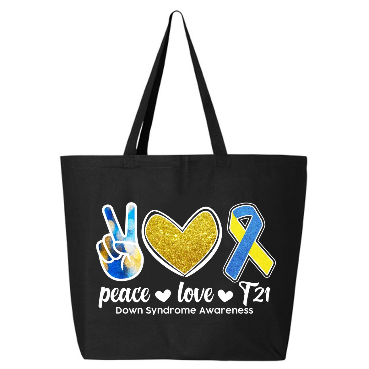 Peace Love T21 Down Syndrome Awareness Ribbon 25L Jumbo Tote