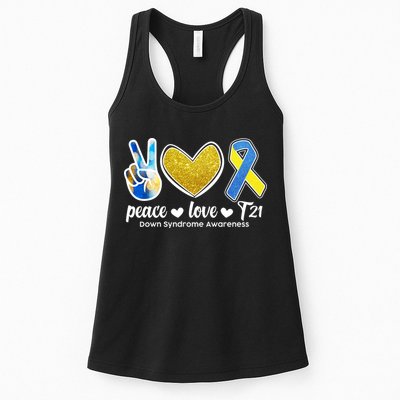 Peace Love T21 Down Syndrome Awareness Ribbon Womens Tank Top