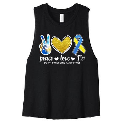 Peace Love T21 Down Syndrome Awareness Ribbon Women's Racerback Cropped Tank