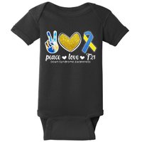 Peace Love T21 Down Syndrome Awareness Ribbon Baby Bodysuit