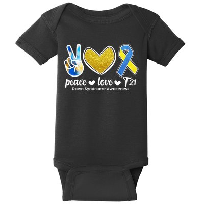 Peace Love T21 Down Syndrome Awareness Ribbon Baby Bodysuit