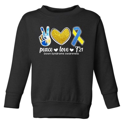 Peace Love T21 Down Syndrome Awareness Ribbon Toddler Sweatshirt