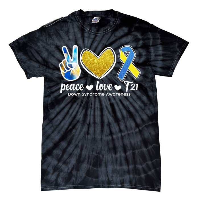 Peace Love T21 Down Syndrome Awareness Ribbon Tie-Dye T-Shirt