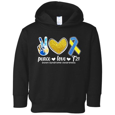 Peace Love T21 Down Syndrome Awareness Ribbon Toddler Hoodie