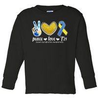 Peace Love T21 Down Syndrome Awareness Ribbon Toddler Long Sleeve Shirt