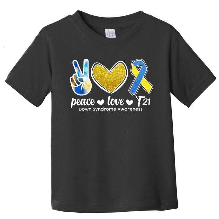 Peace Love T21 Down Syndrome Awareness Ribbon Toddler T-Shirt