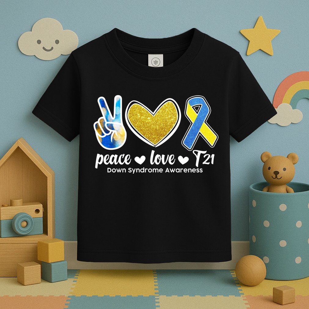 Peace Love T21 Down Syndrome Awareness Ribbon Toddler T-Shirt