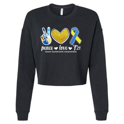 Peace Love T21 Down Syndrome Awareness Ribbon Cropped Pullover Crew