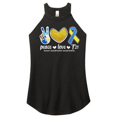 Peace Love T21 Down Syndrome Awareness Ribbon Women's Perfect Tri Rocker Tank