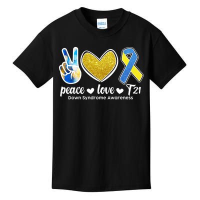 Peace Love T21 Down Syndrome Awareness Ribbon Kids T-Shirt