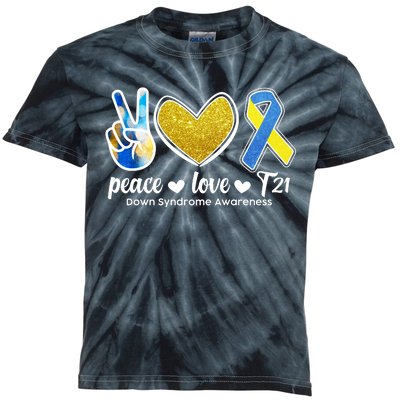 Peace Love T21 Down Syndrome Awareness Ribbon Kids Tie-Dye T-Shirt