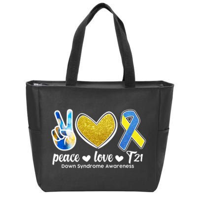 Peace Love T21 Down Syndrome Awareness Ribbon Zip Tote Bag