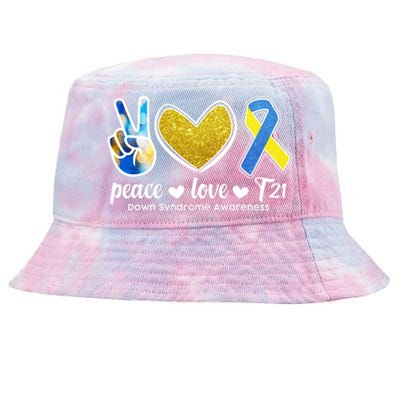 Peace Love T21 Down Syndrome Awareness Ribbon Tie-Dyed Bucket Hat