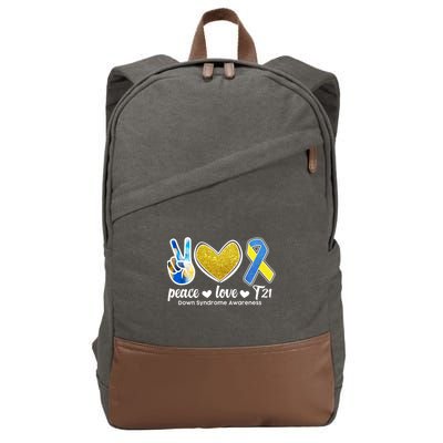 Peace Love T21 Down Syndrome Awareness Ribbon Cotton Canvas Backpack