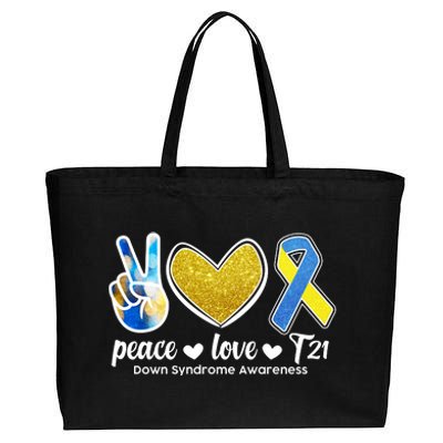 Peace Love T21 Down Syndrome Awareness Ribbon Cotton Canvas Jumbo Tote