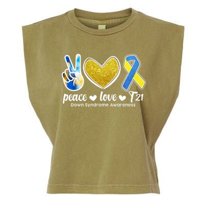 Peace Love T21 Down Syndrome Awareness Ribbon Garment-Dyed Women's Muscle Tee