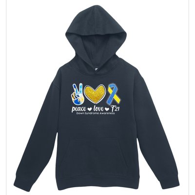 Peace Love T21 Down Syndrome Awareness Ribbon Urban Pullover Hoodie