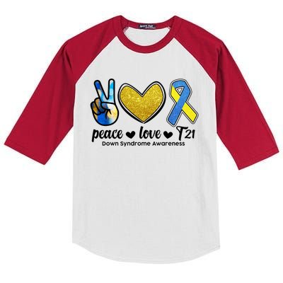 Peace Love T21 Down Syndrome Awareness Ribbon Kids Colorblock Raglan Jersey