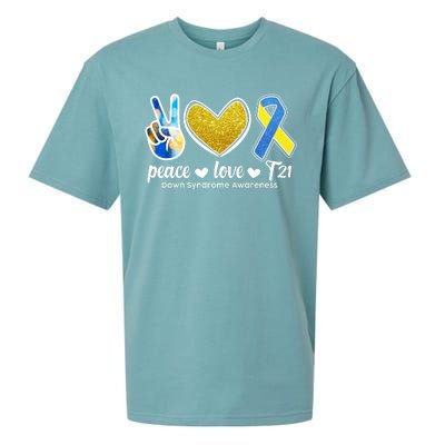 Peace Love T21 Down Syndrome Awareness Ribbon Sueded Cloud Jersey T-Shirt