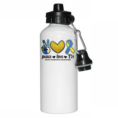 Peace Love T21 Down Syndrome Awareness Ribbon Aluminum Water Bottle