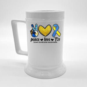 Peace Love T21 Down Syndrome Awareness Ribbon Beer Stein