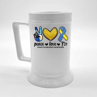 Peace Love T21 Down Syndrome Awareness Ribbon Beer Stein