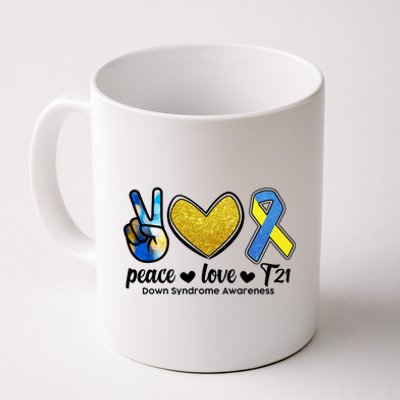 Peace Love T21 Down Syndrome Awareness Ribbon Coffee Mug