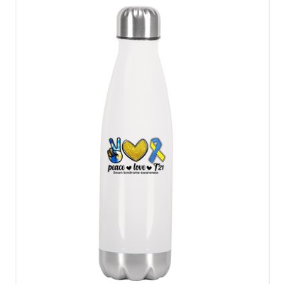 Peace Love T21 Down Syndrome Awareness Ribbon Stainless Steel Insulated Water Bottle