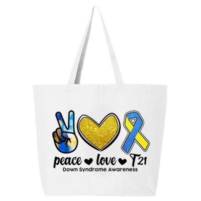 Peace Love T21 Down Syndrome Awareness Ribbon 25L Jumbo Tote