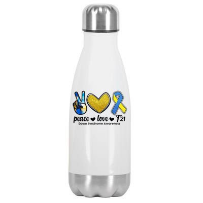 Peace Love T21 Down Syndrome Awareness Ribbon Stainless Steel Insulated Water Bottle