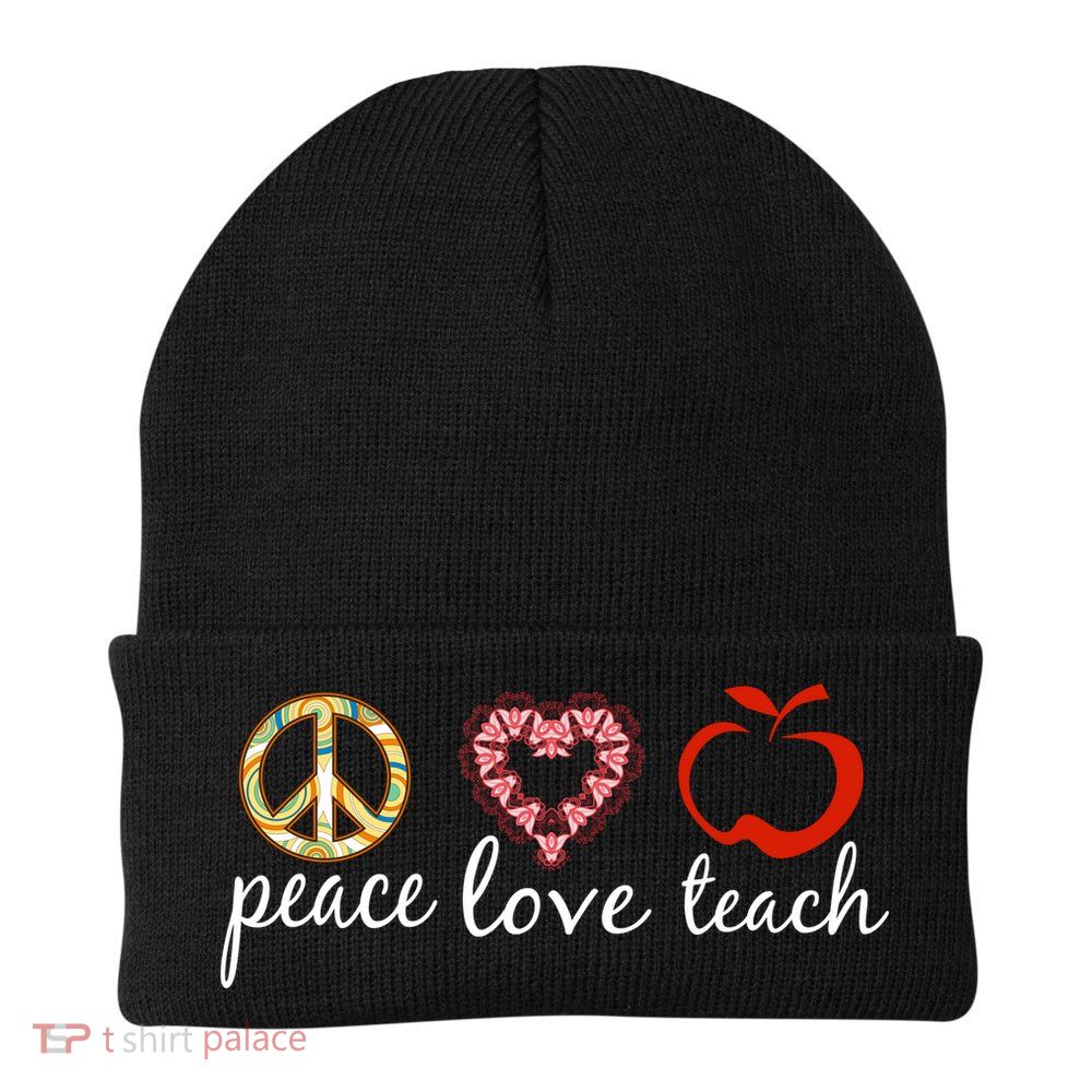 Peace Love Teach Knit Cap Winter Beanie