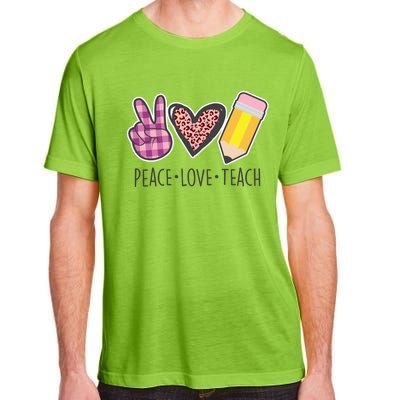 Peace Love Teach Plaid and Leopard Prints Adult ChromaSoft Performance T-Shirt