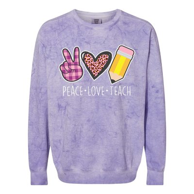 Peace Love Teach Plaid and Leopard Prints Colorblast Crewneck Sweatshirt