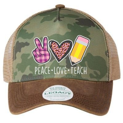 Peace Love Teach Plaid and Leopard Prints Legacy Tie Dye Trucker Hat