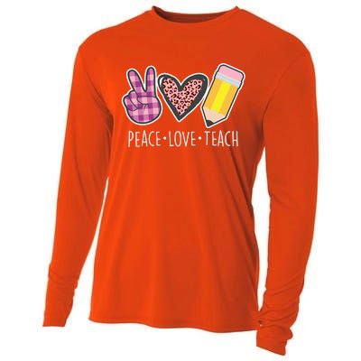 Peace Love Teach Plaid and Leopard Prints Cooling Performance Long Sleeve Crew