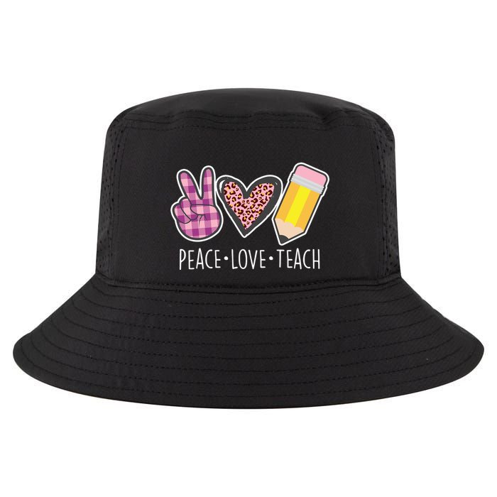 Peace Love Teach Plaid and Leopard Prints Cool Comfort Performance Bucket Hat